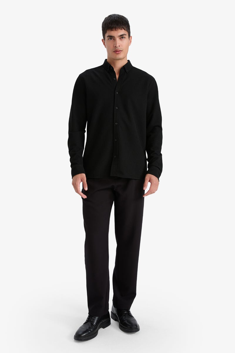 DeFacto Black Man Regular Fit Polo Collar Long Sleeve Shirt Casual - Image 2